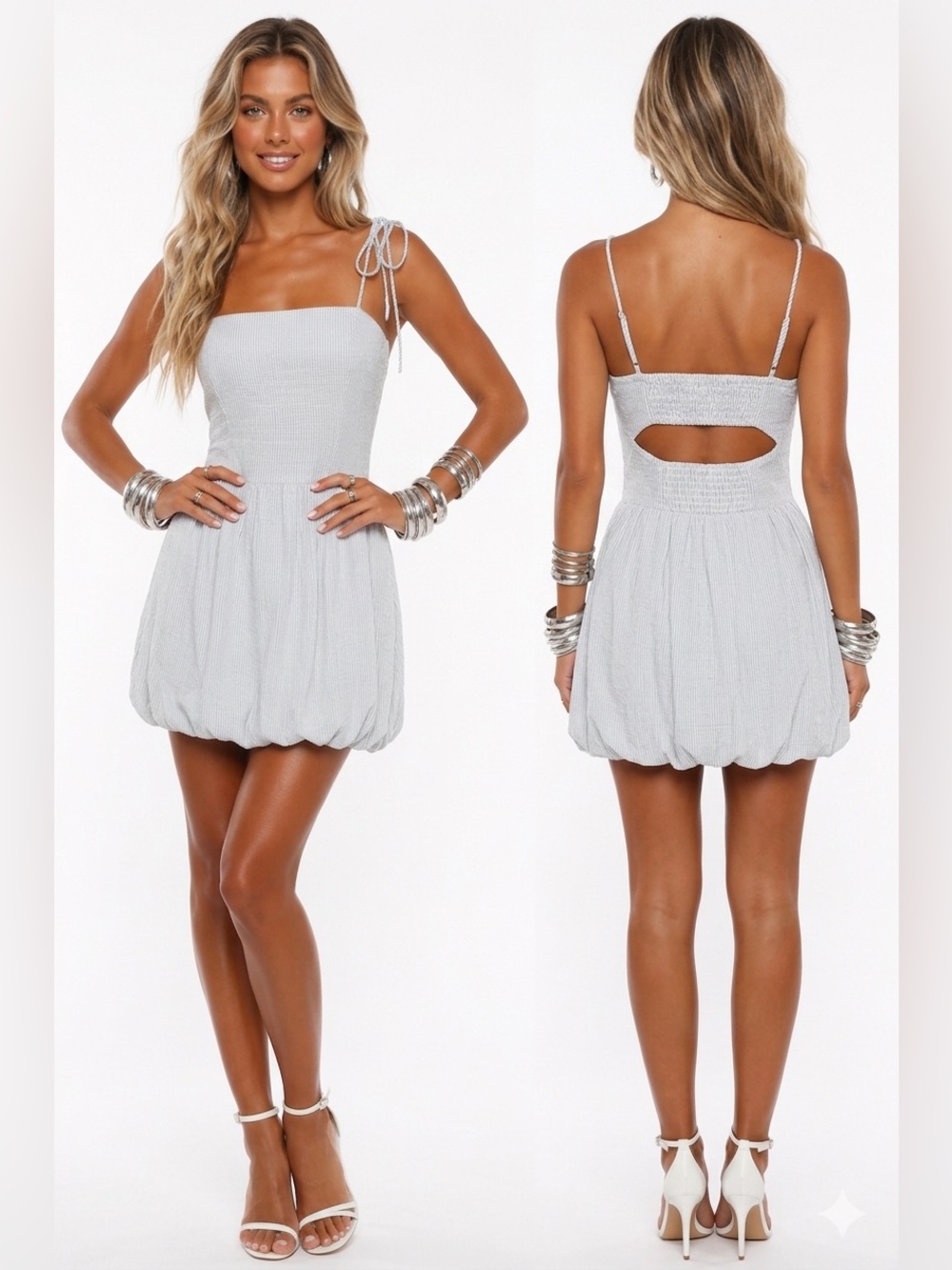 NWT ILLA ILLA Striped Bubble Hem Mini Dress - Sz. S. Effortless Boho